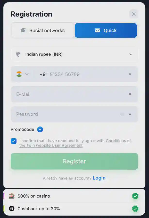 1win registration and login in India 1win registration and login in India