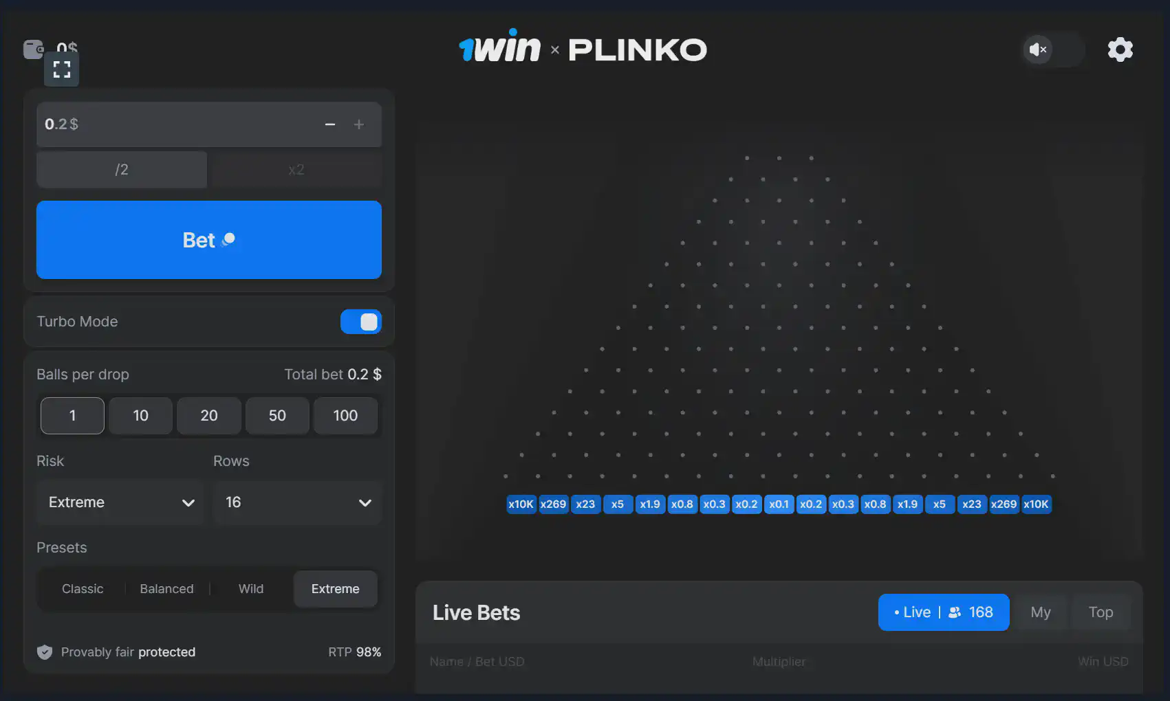 1win Plinko game in India