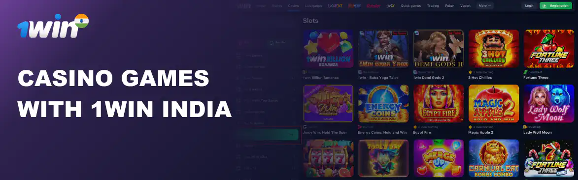1win casino games selection including slots and live dealer tables